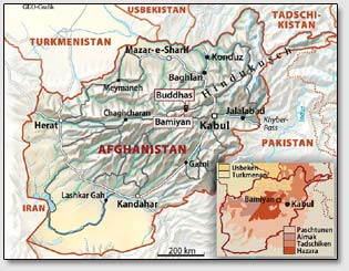 Карта нахождения Бамианской долины в Афганистане.
