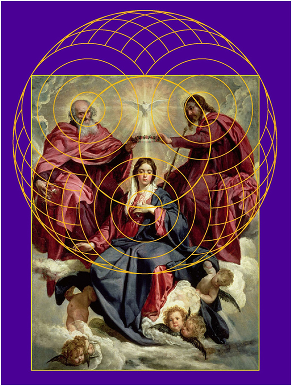 Проекция фигуры кругов на полях на картину Диего Веласкеса Короновании Марии