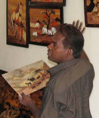 Natural wood inlays paintings by  V.Subra Mani, Mysore, Karnataka